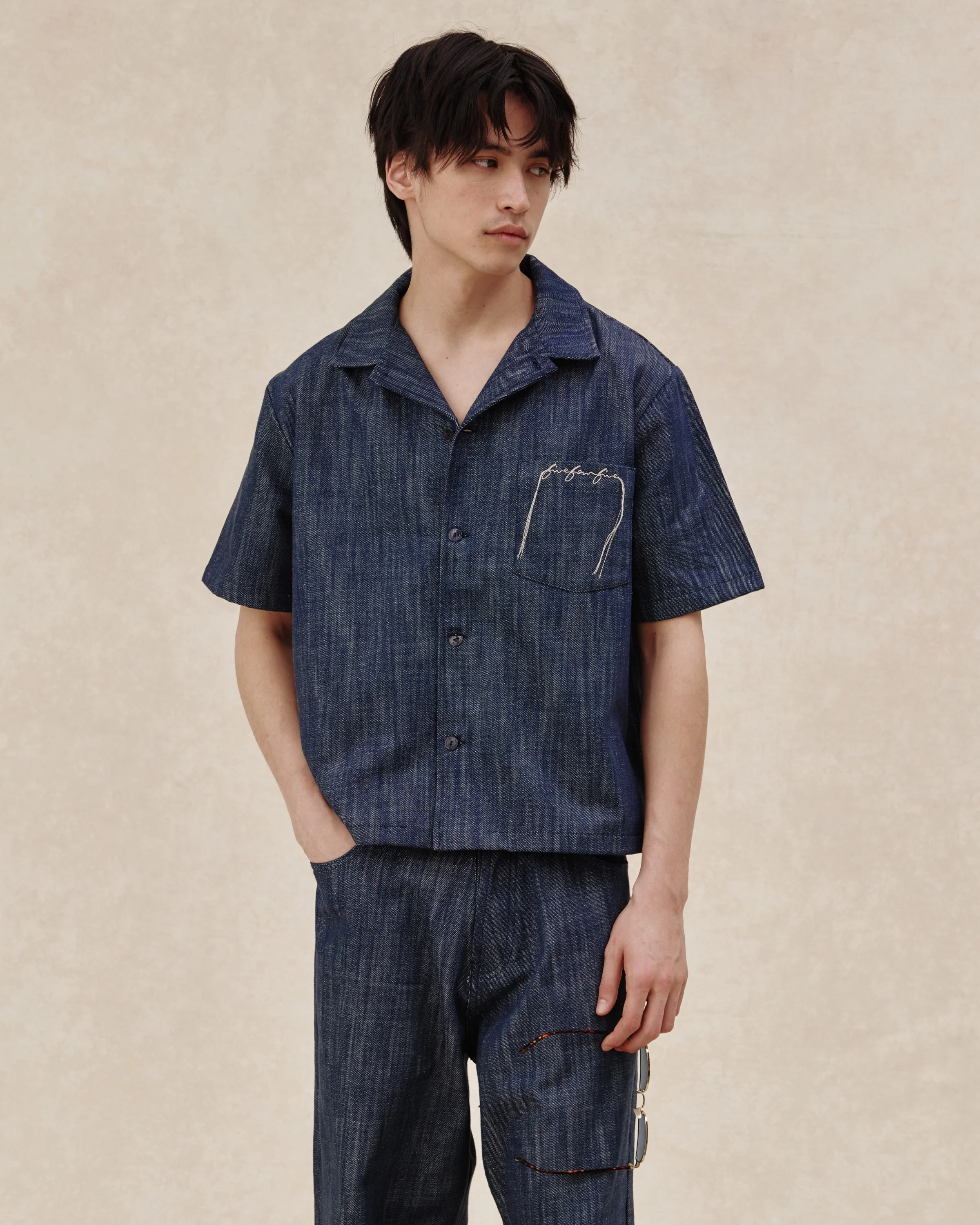 545 Lightweight Raw Denim Bowling Shirt - Image 5